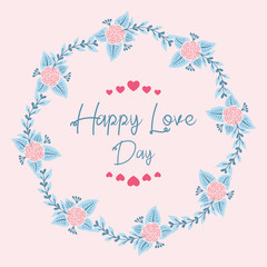 Fototapeta na wymiar Happy love day invitation card Design, with beautiful crowd of leaf and floral frame. Vector