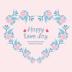 Elegant frame design with leaf and flower, for happy love day greeting card ornate template. Vector