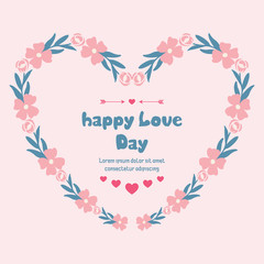 Romantic and beautiful peach wreath frame, for happy love day greeting card design. Vector