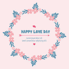 Beautiful Crowd of leaf and floral frame, with elegant pink background, for happy love day invitation card design. Vector