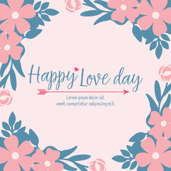 Decorative of happy love day romantic greeting card, with beautiful peach wreath frame. Vector