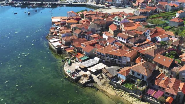 Beautiful scene of Combarro village in sunny day. Spain. Aerial view