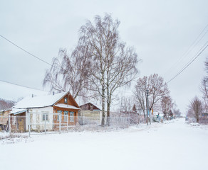 Street in a village in winter