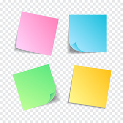 Realistic sticky note color with shadow. Vector illustration.