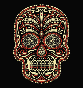 Ornate two color day of the dead sugar skull vector