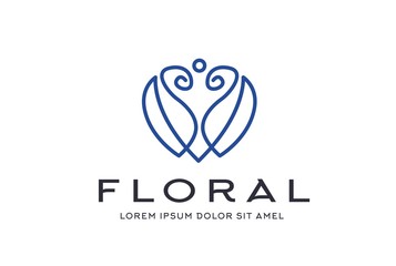 Abstract premium blue linear leaf icon design vector graphics