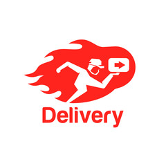 Delivery company running man with package Logo design vector