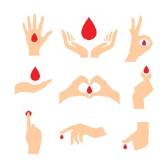 Finger with blood drop illustration isolated on white background. Perfect blood test design for healthcare collection. Symbol of blood test.