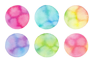Set of colorful hand-painted watercolor balls