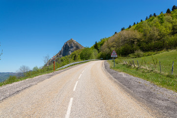 Road to the fortress Montsegur perched on top of a rock