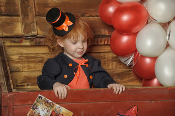 little red-haired girl and balloons, vintage circus © Evdoha