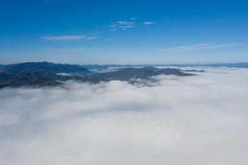 京都　亀岡　雲海　空撮　自然　冬　旅　広告　素材　晴れ　DJI ドローン　空撮