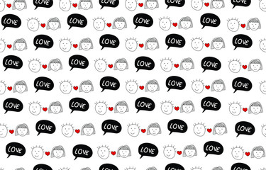 Valentine day seamless Pattern. Hand draw heart black and white vector Illustration. Cartoon. Can use for wallpaper, wrapping paper, print, art, book cover, business, greeting cards. Love doodle theme