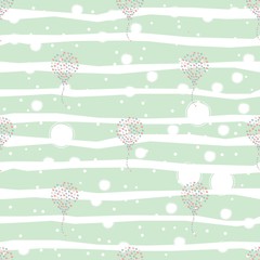 Seamless Heart Air Balloon Pattern on dark. Hand Drawn Design.
