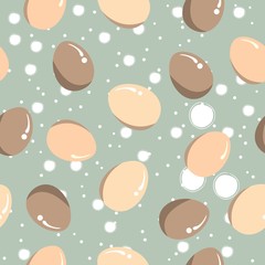 Seamless pattern with raw whole eggs icon on blue background