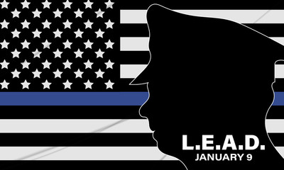 NATIONAL LAW ENFORCEMENT APPRECIATION DAY (L.E.A.D.). January 9. Poster, card, banner, background, T-shirt design.  - obrazy, fototapety, plakaty