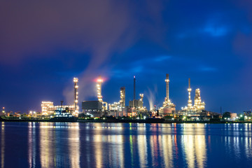 Oil refinery plant with twilight sky