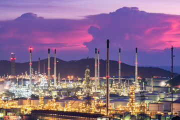 Oil refinery plant with stunning sunset sky
