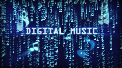 Digital Music Falling notes and an inscription - digital music. Illustration.