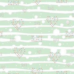 Seamless pattern, hand drawn hearts in brush organised into hearts and rectangles