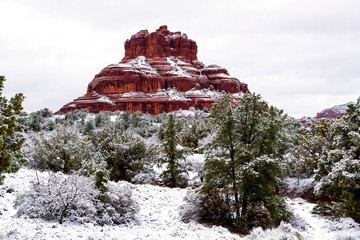 Bell Rock in Sedona Arizona in the Winter Snow