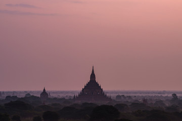 Bagan stupa landscape with beautiful sunrise, old Bagan, Myanmar