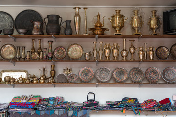 Lagich, Azerbaijan, December 23, 2019. Local craftsman gift shop