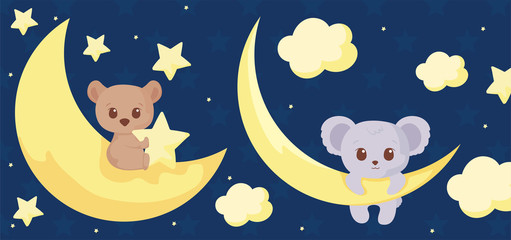 Cute bear and koala cartoon vector design