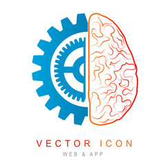 Brain and gear line icon. Idea, solution, innovation. Artificial intelligence concept. Vector illustration