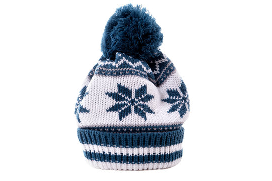 Blue winter bobble ski hat snowflake pattern