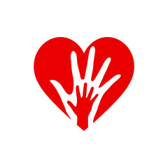 Fototapeta premium Two Hands in the Heart Icon as Orphan Children Adoption Metaphor. Great Illustration for Could be also used Church Logo or Donation Icon on White Backdrop