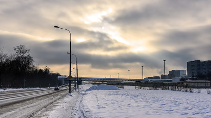 Winter cityscape on a frosty day