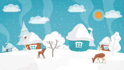 Naklejka premium Winter flat style. Winter vector illustration with place for text.