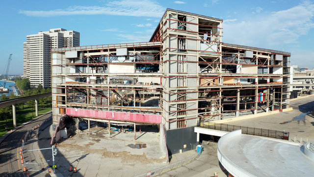 Rising Aerial Of Building Deconstruction