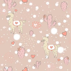Seamless Alpaca Pattern with cacti