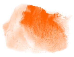 Abstract watercolor background hand-drawn on paper. Volumetric smoke elements. Orange color. For design, web, card, text, decoration, surfaces.
