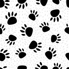 Seamless pattern with cartoon bear footprints, decor elements. simple flat vector. Hand drawing for kids. animals. baby design for fabric, textile, print, wrapper