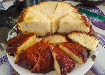 Fresh baked cake pieces. 