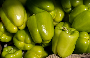 Green bell peppers for sale at the city farmers market