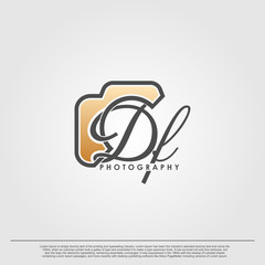 Initial Letter DF with camera. Logo photography simple luxury vector.
