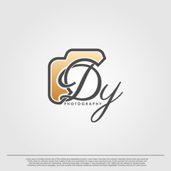 Initial Letter DY with camera. Logo photography simple luxury vector.