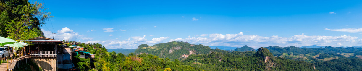 Fototapeta na wymiar Beautiful scenic landscape mountain and nature at Ban Jabo, Mae Hong Son, Thailand.