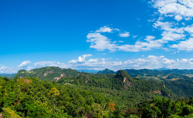 Fototapeta na wymiar Beautiful scenic landscape mountain and nature at Ban Jabo, Mae Hong Son, Thailand.