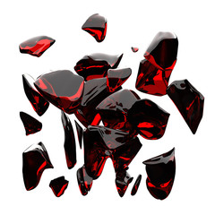 3Dレンダリングによる砕ける透明な赤色の石のイラスト