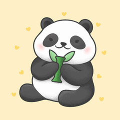 Fototapeta premium Cute panda bear cartoon hand drawn style