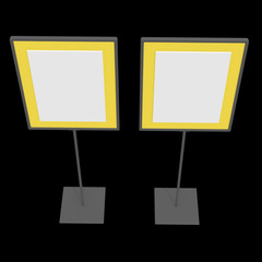 Blank nameplate stand. Trade show booth white and blank. 3d render on black background. High Resolution Template for your design.
