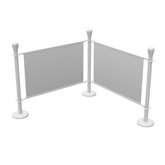Obraz premium Blank Banner Stand. Trade show booth white and blank. 3d render isolated on white background. High Resolution Template for your design.
