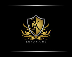 Golden X Luxury Shield Logo Design