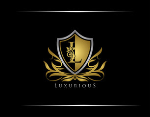 Golden L Luxury Shield Logo Design