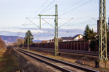 Fototapeta premium Overhead lines at the regional railway station